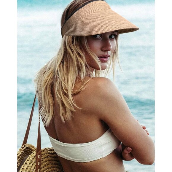 🆕Women Khaki Straw Paper Visor Summer Beach Hat Packable Wide Brim Sun Hat - Picture 6 of 6